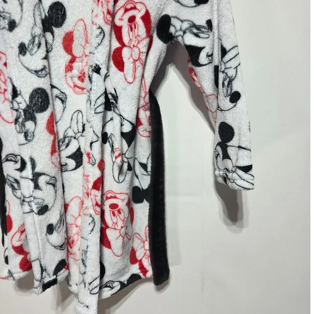 Disney Jr Minnie Mouse Girls Character Print Hooded Minky Fleece Bathrobe 4T/5T